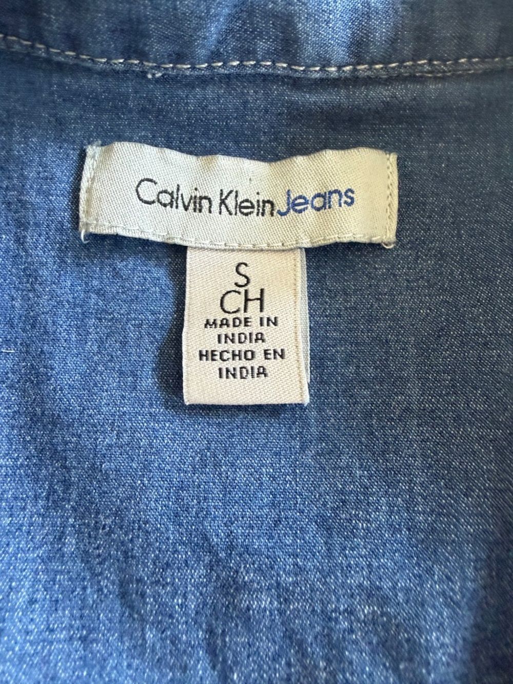 Calvin Klein Jeans Womens S Denim Pearl Snap Western Shirt Stretch Cowgirl - Picture 4 of 9